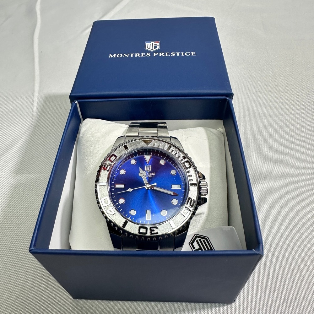 Men's Stainless Steel Watch with Blue Dial